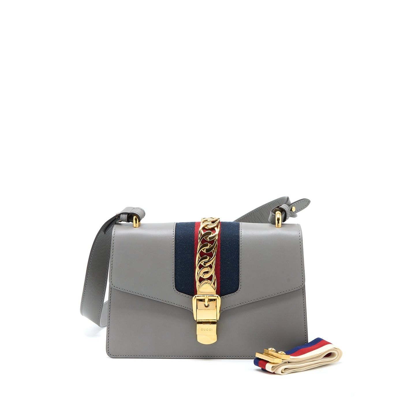 Gucci Small Sylvie Shoulder Bag Calfskin Grey