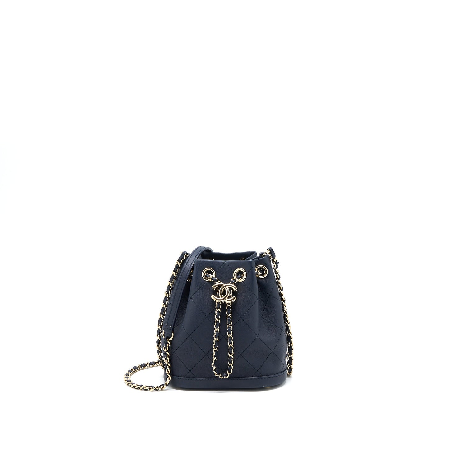 Chanel Mini Drawstring Bucket Bag Lambskin Navy