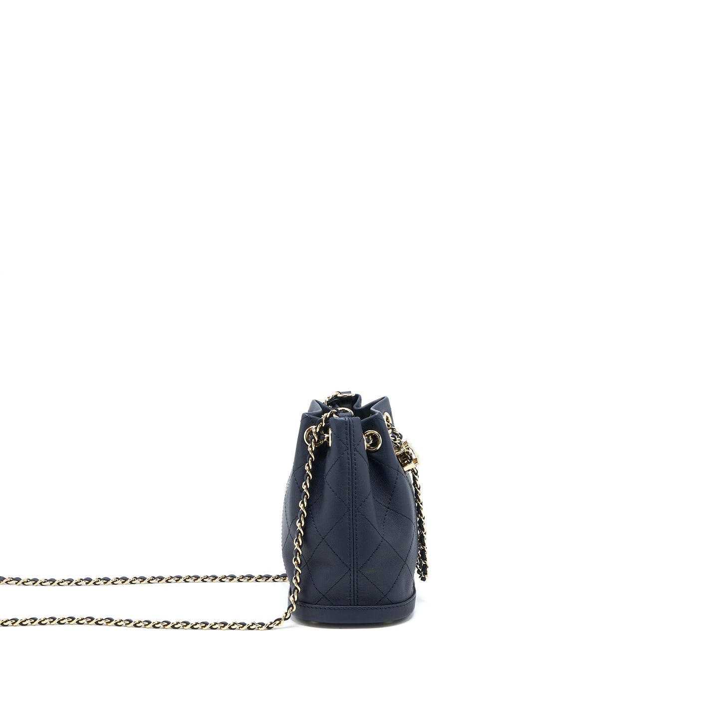 Chanel Mini Drawstring Bucket Bag Lambskin Navy