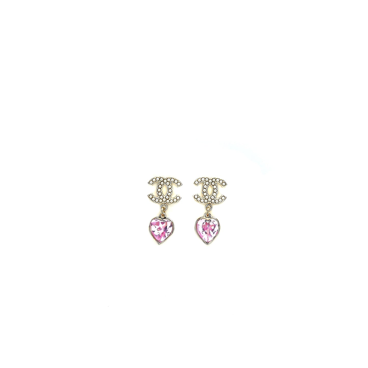 Chanel 22B Heart Drop/Pearl Earrings Light Gold Tone