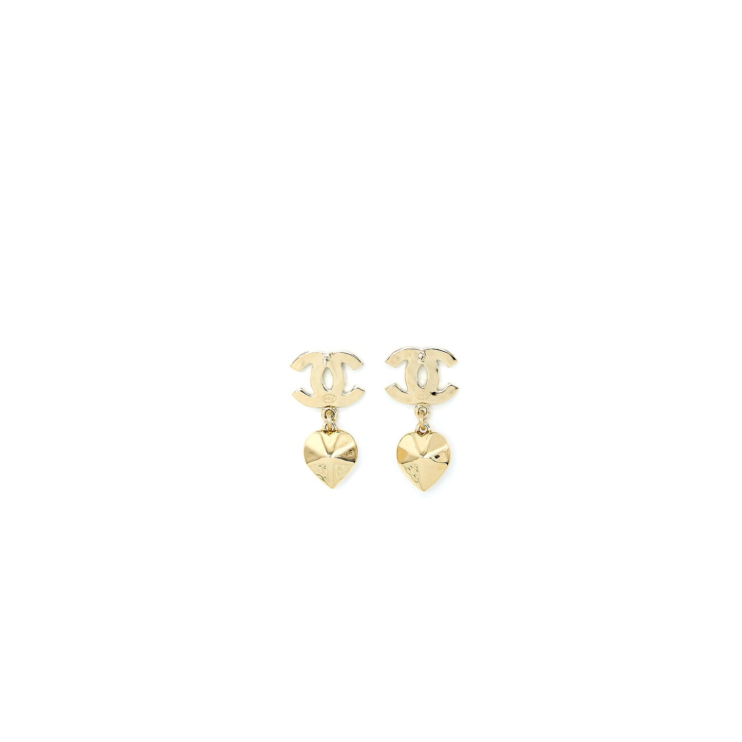 Chanel 22B Heart Drop/Pearl Earrings Light Gold Tone