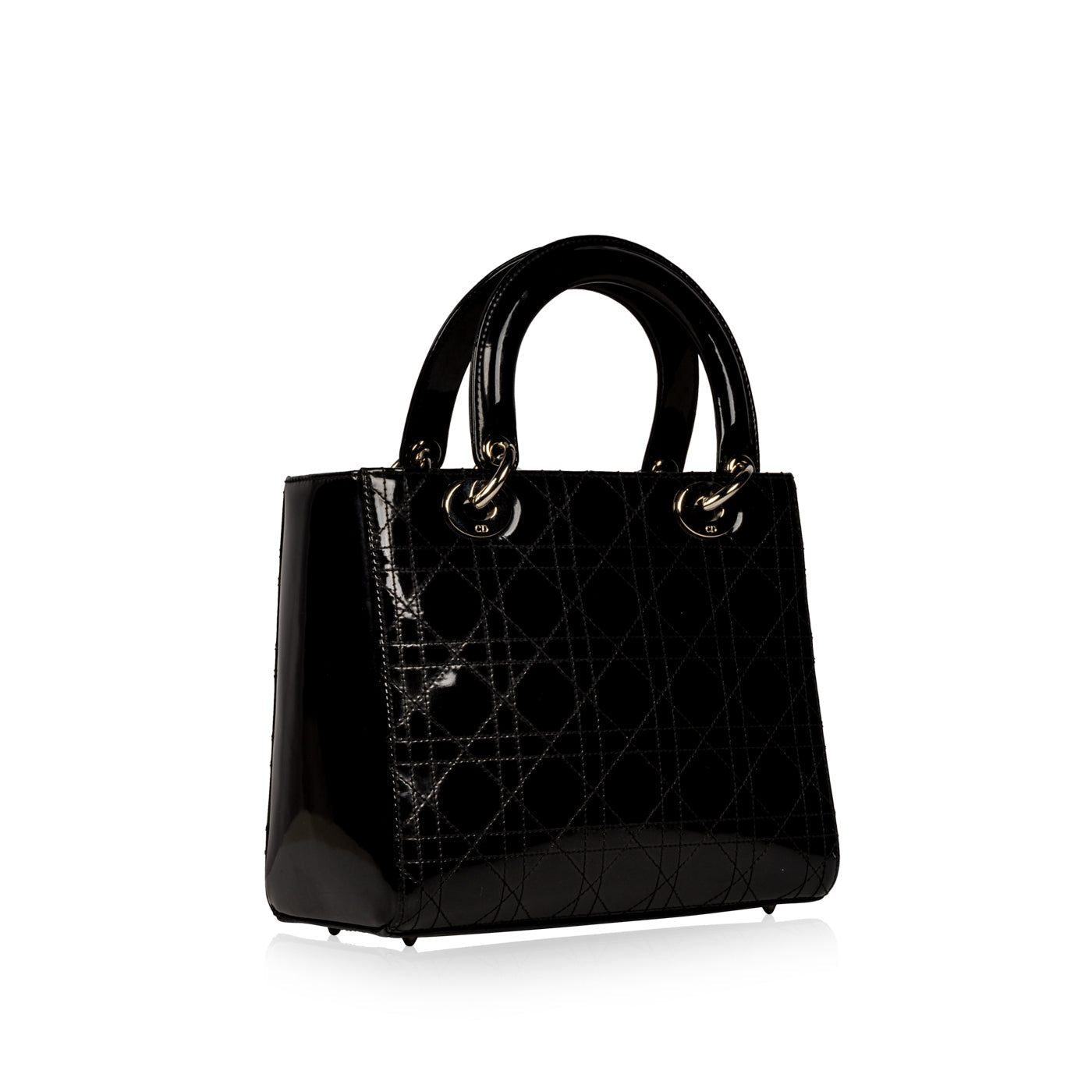 Christian Dior Lady Dior Black Patent Leather Medium