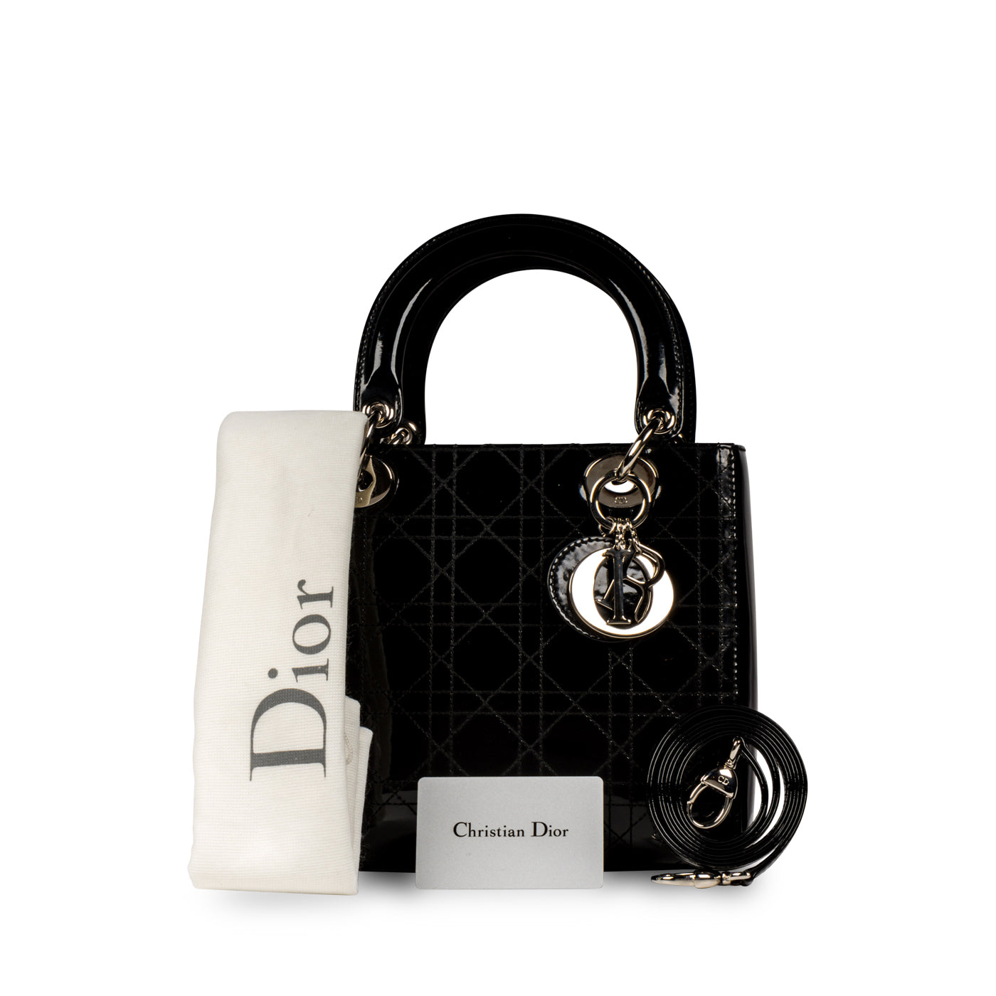 Christian Dior Lady Dior Black Patent Leather Medium
