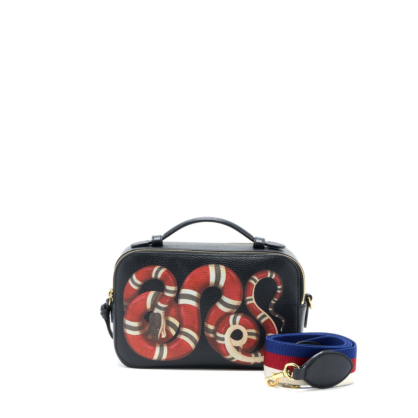 Gucci Snake Printed Camera Bag Calfskin Black