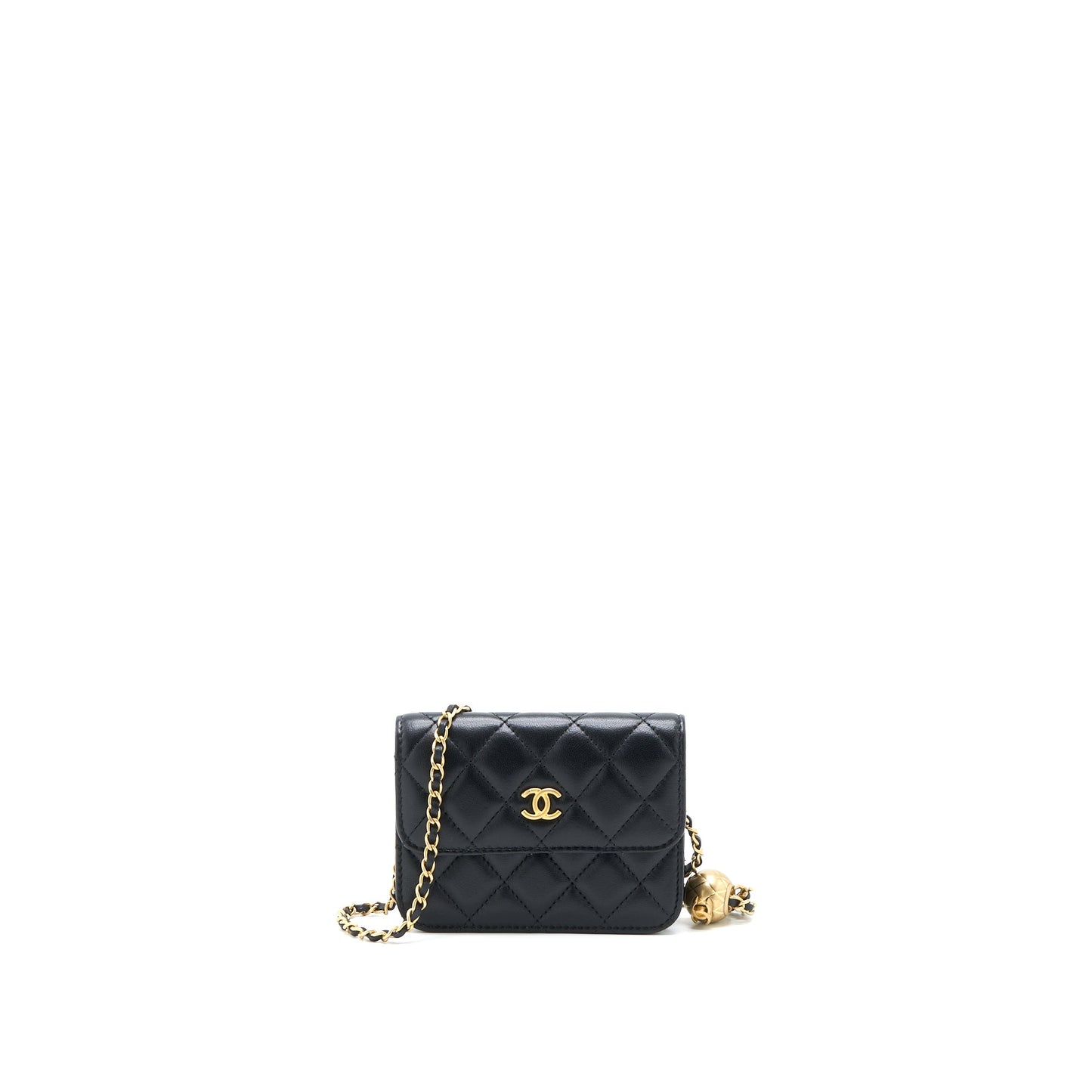 Chanel Pearl Crush Mini Flap Belt Bag with Chain Lambskin Black Brushed