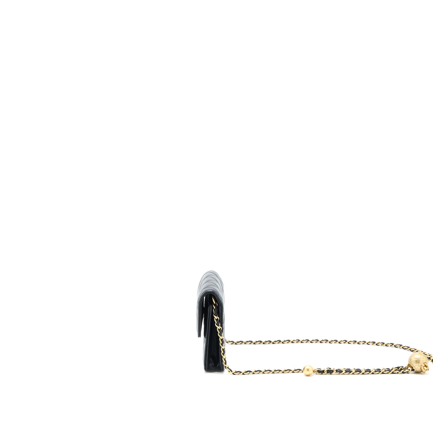 Chanel Pearl Crush Mini Flap Belt Bag with Chain Lambskin Black Brushed