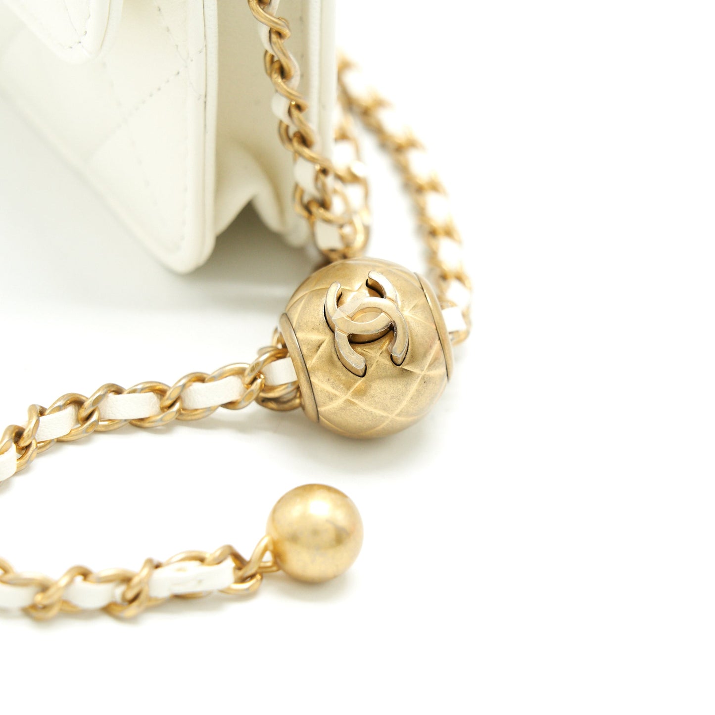 Chanel Pearl Crush Mini Flap Belt Bag White Lambskin