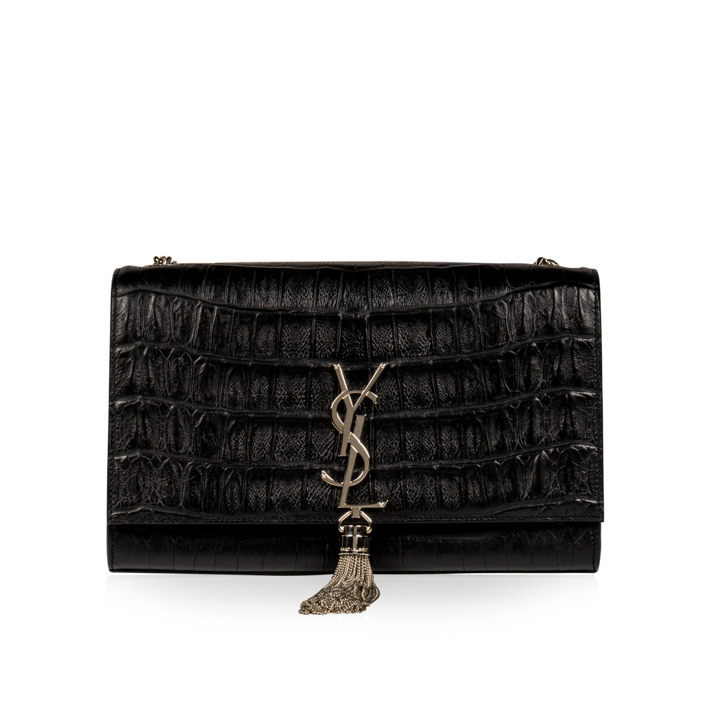 Saint Laurent Kate Tassel Croc Embossed