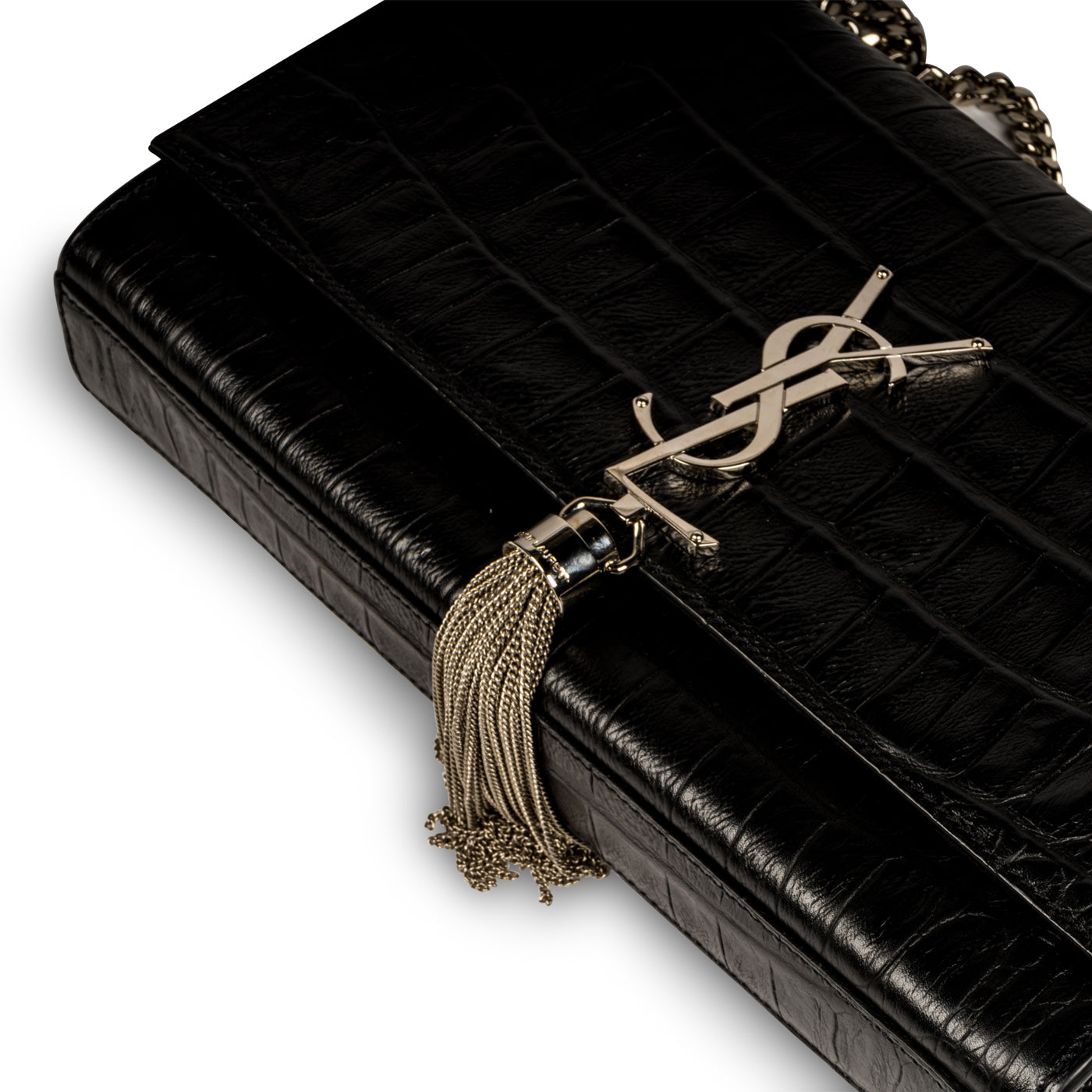 Saint Laurent Kate Tassel Croc Embossed