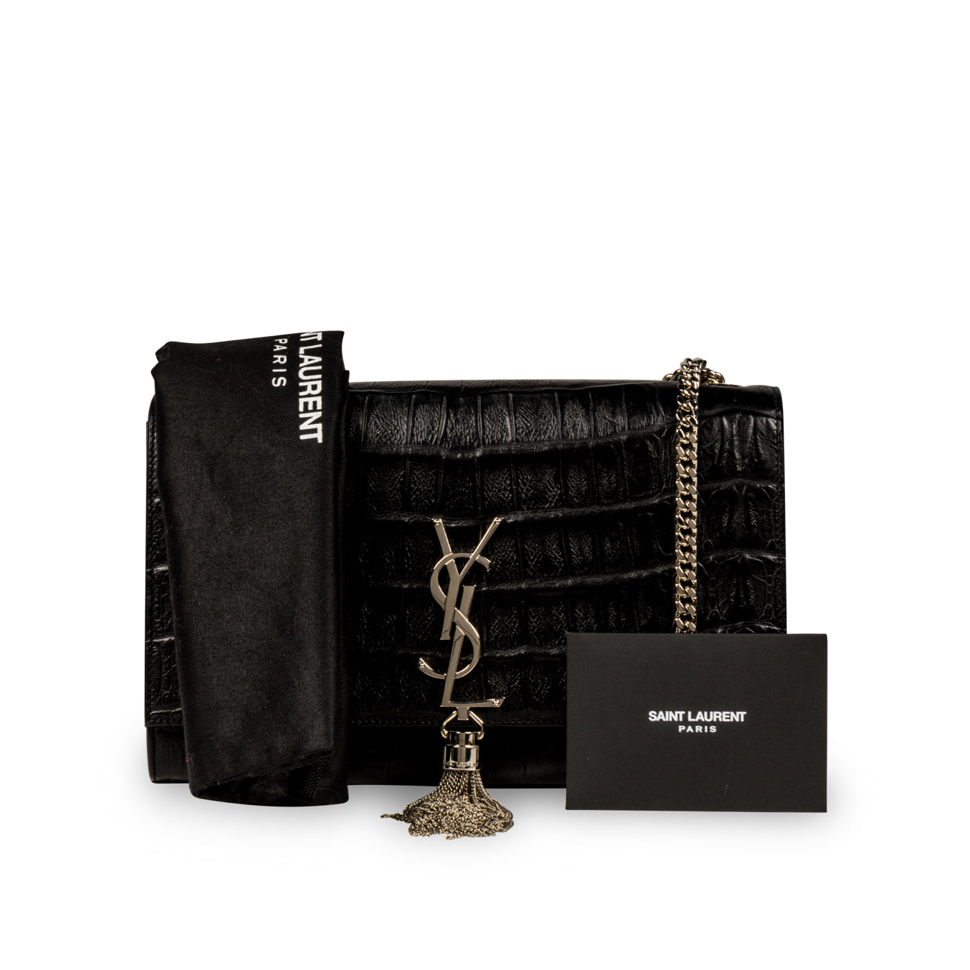 Saint Laurent Kate Tassel Croc Embossed