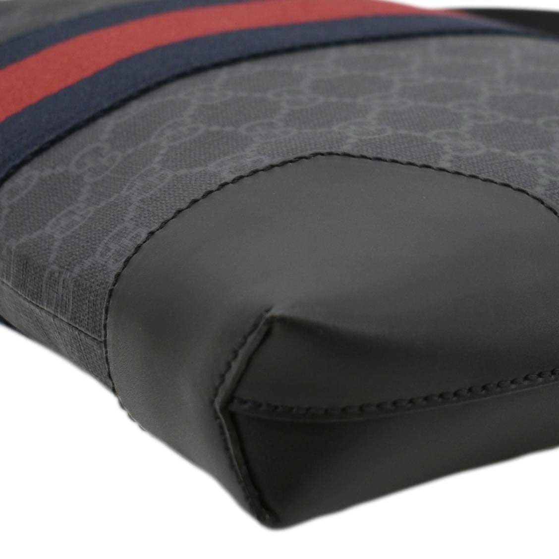 GUCCI East West GG Supreme Web Messenger Bag Black 474139