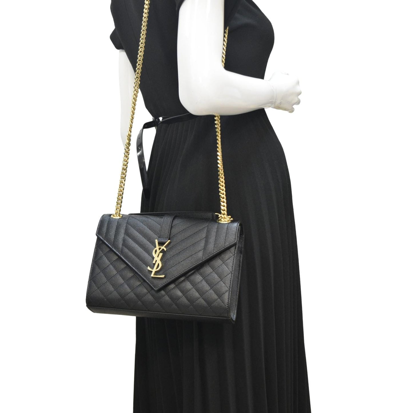 YVES SAINT LAURENT Small Envelope Matelassé Leather Shoulder Bag Black