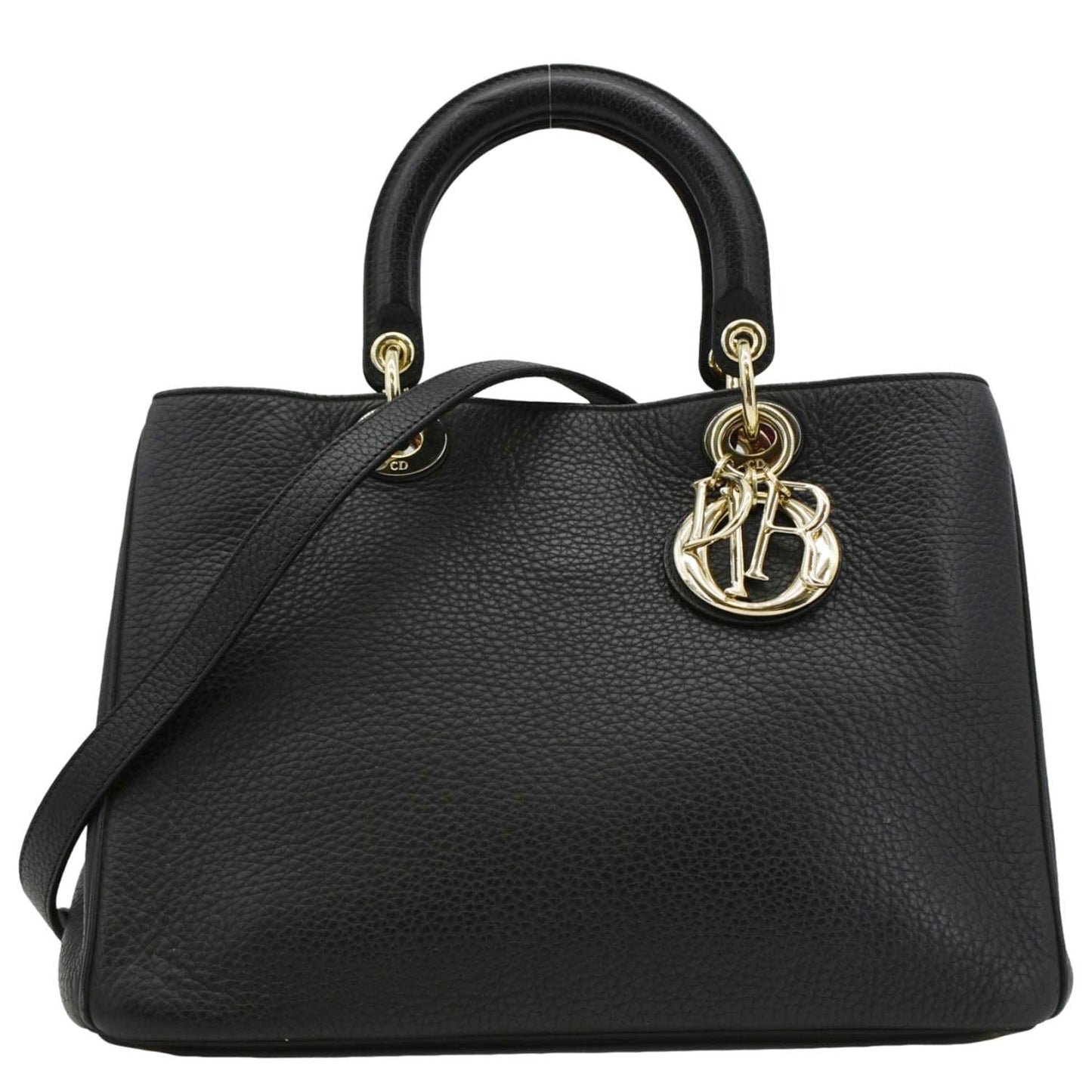CHRISTIAN DIOR Diorissimo Leather Tote Shoulder Bag Black