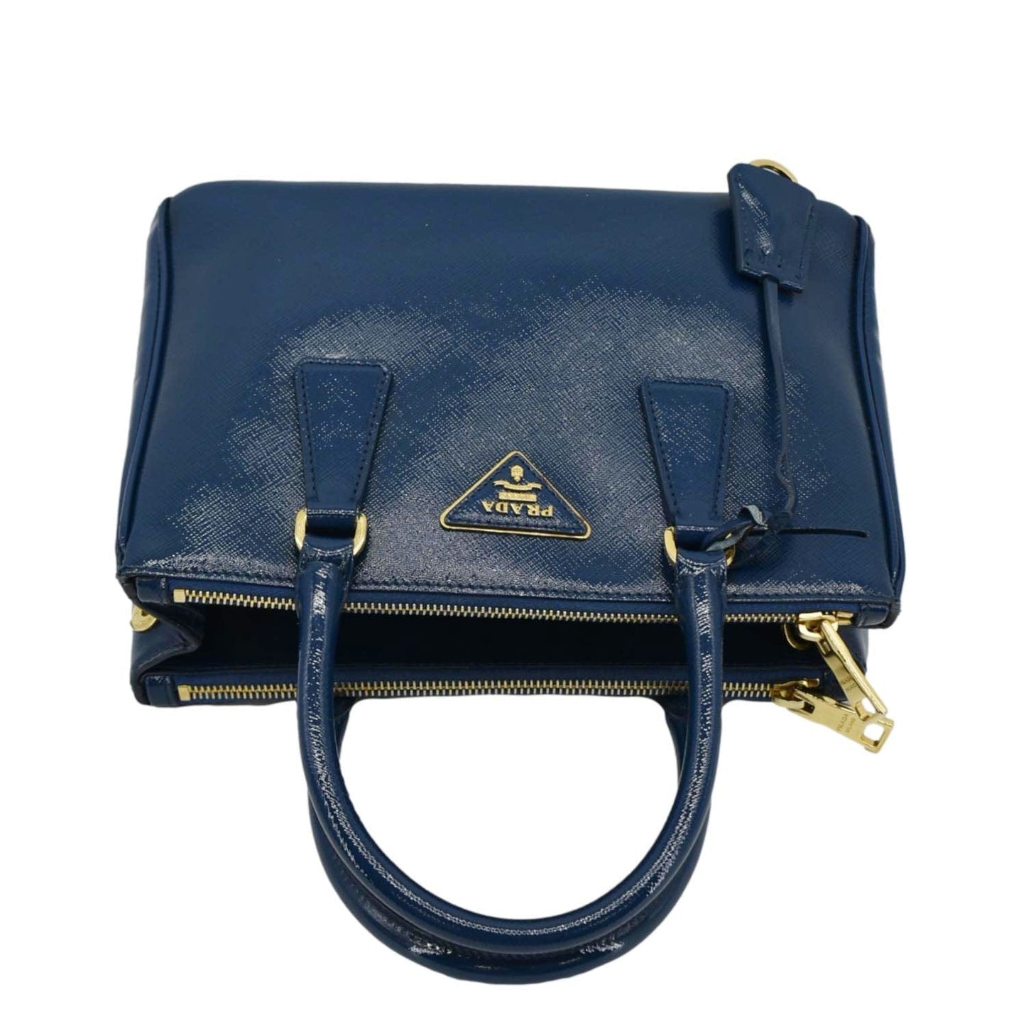 PRADA Galleria Double-Zip Mini Saffiano Leather Tote Bag Blue