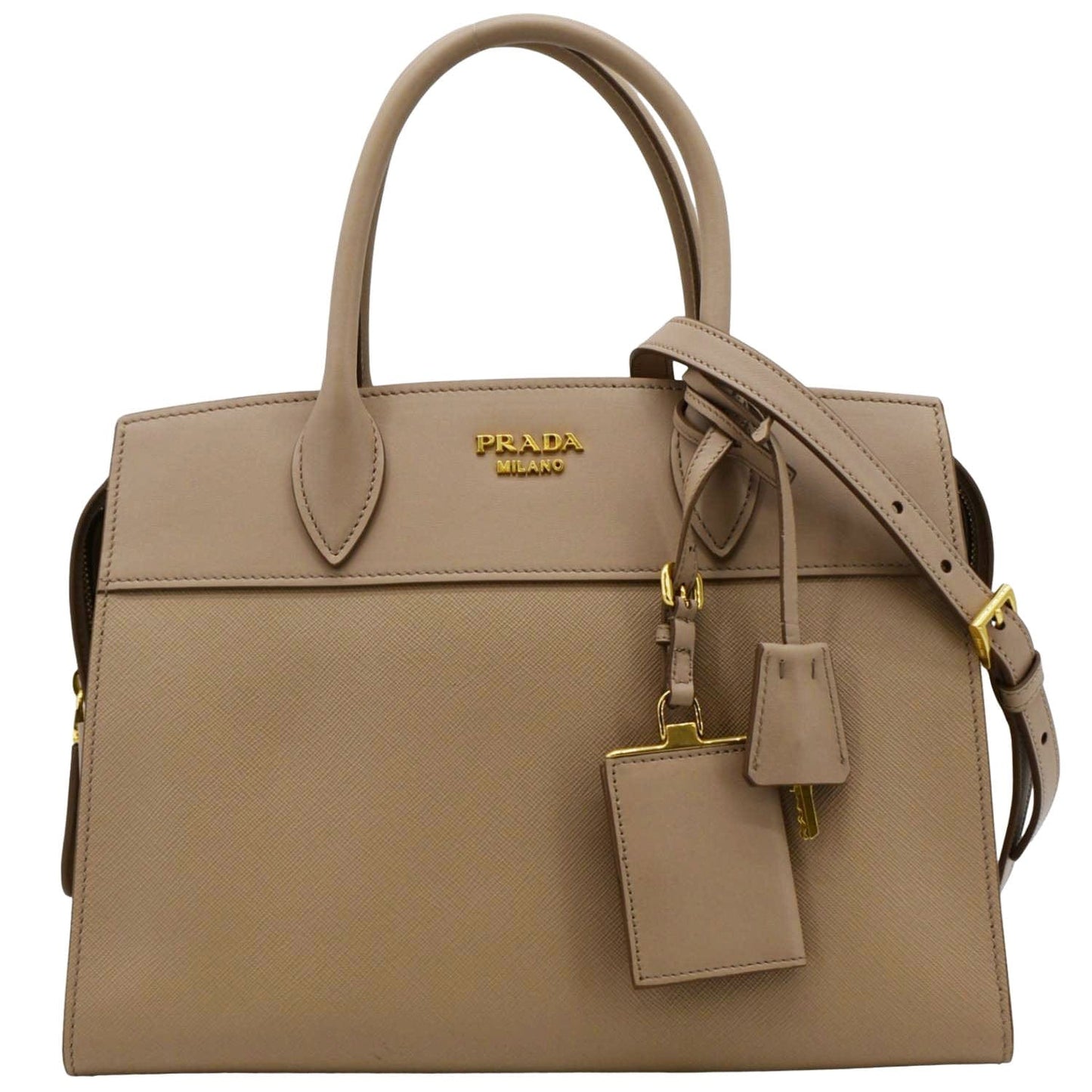 PRADA Esplanade Medium Saffiano Leather Shoulder Bag Beige
