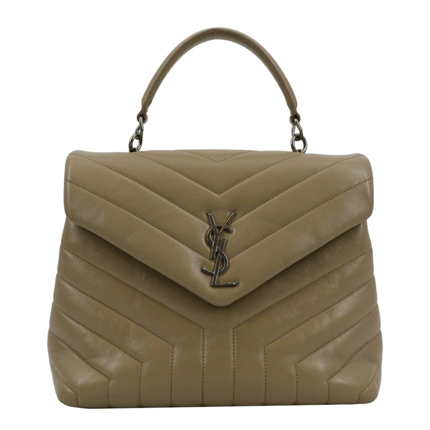 YVES SAINT LAURENT Loulou Top Handle Quilted Leather Shoulder Bag Beige
