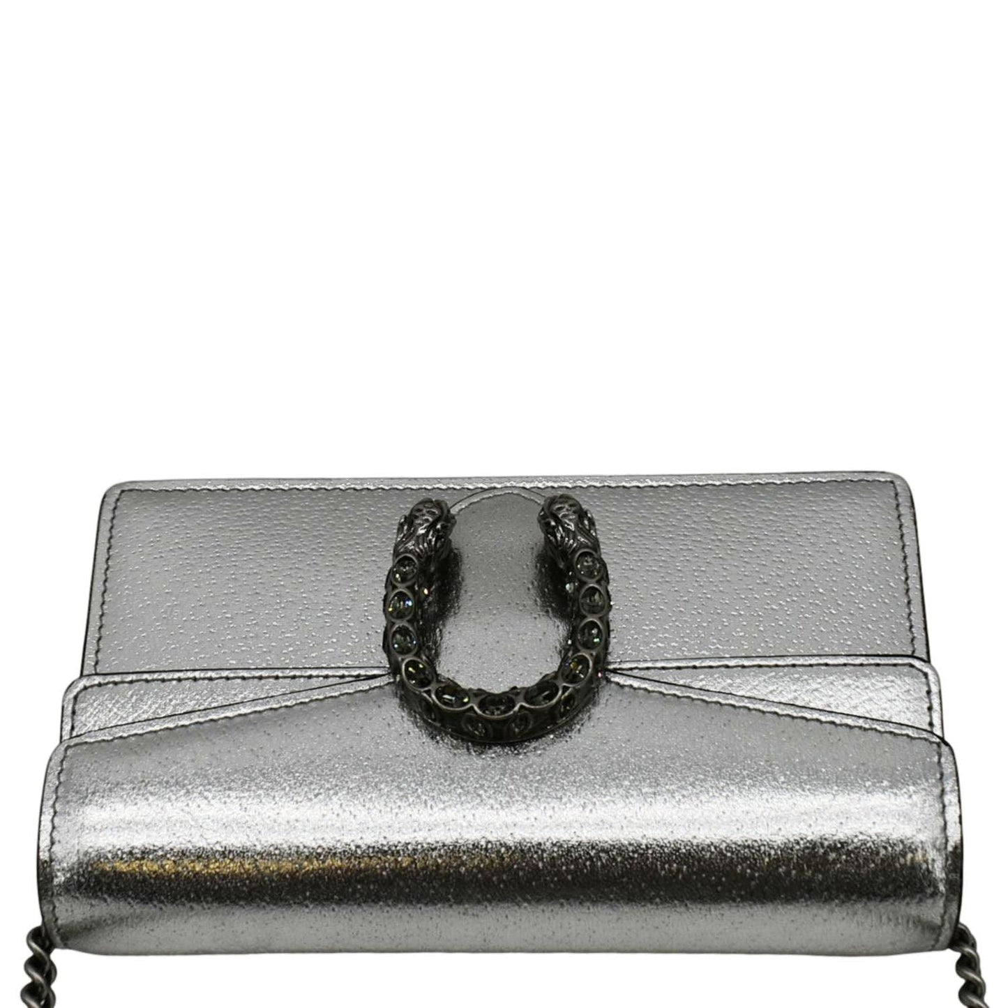 GUCCI Dionysus Super Mini Metallic Leather Crossbody Bag Silver 476432