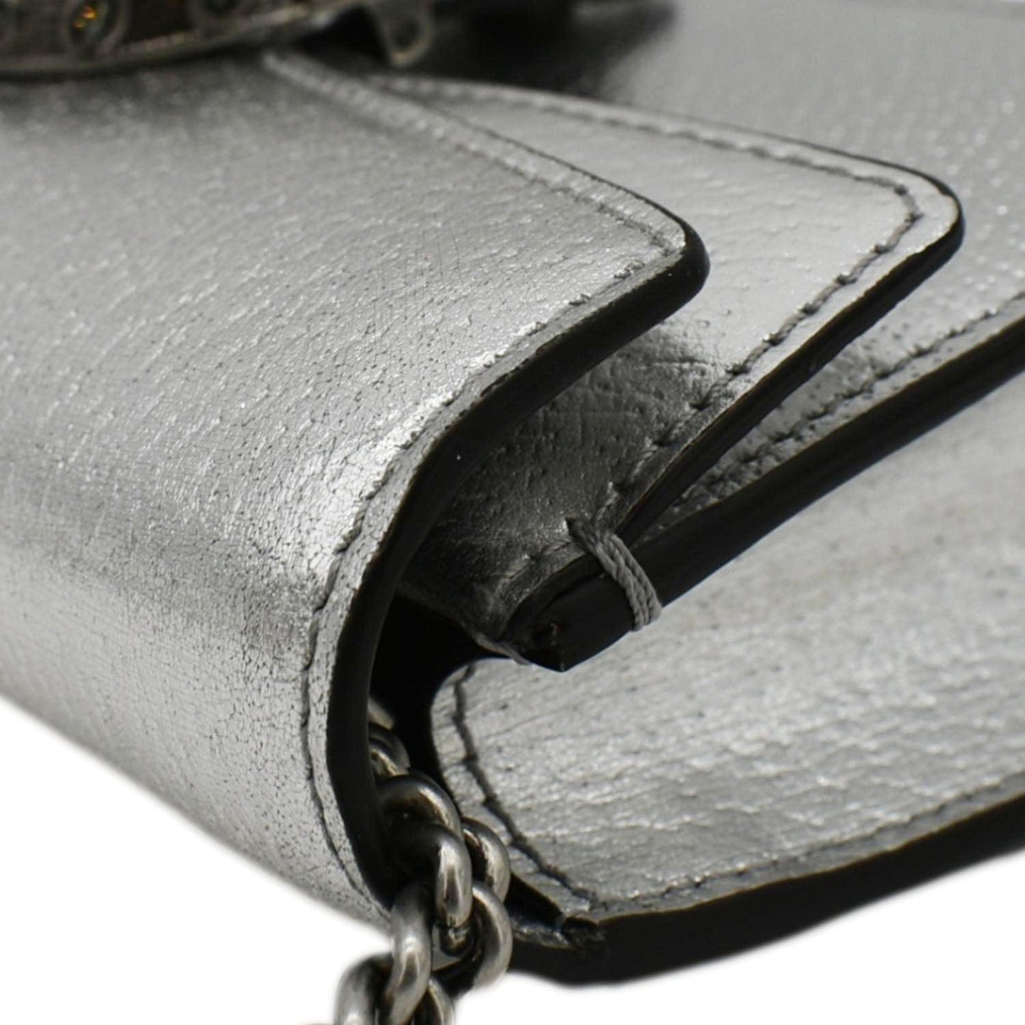 GUCCI Dionysus Super Mini Metallic Leather Crossbody Bag Silver 476432
