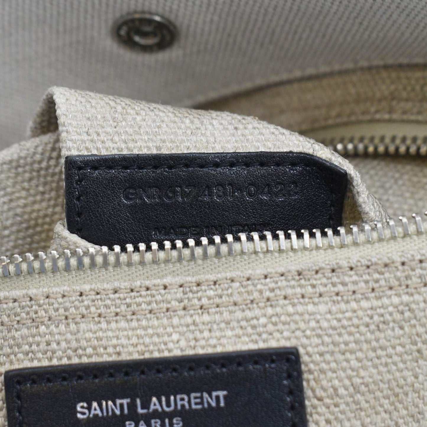 YVES SAINT LAURENT Rive Gauche Small Linen Leather Tote Griege