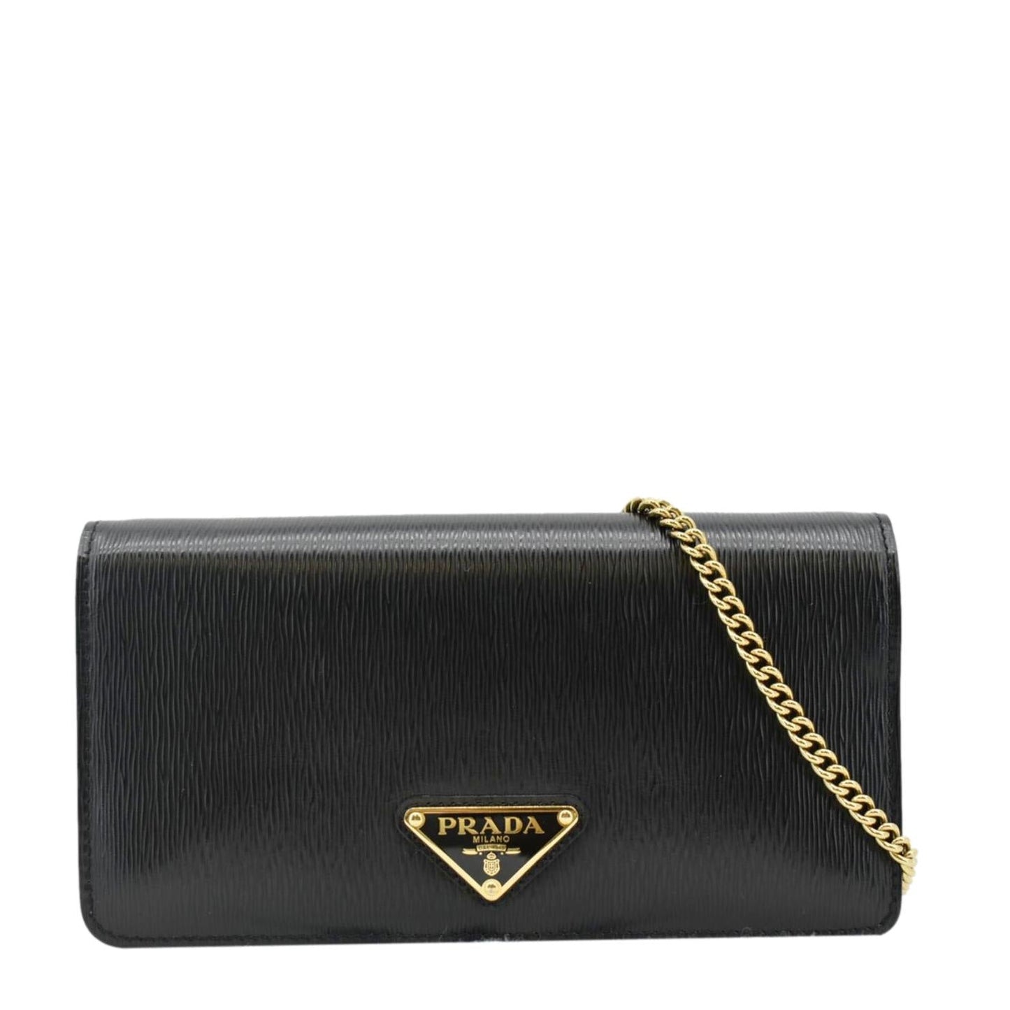 PRADA Wallet on Chain Leather Clutch Crossbody Bag Black