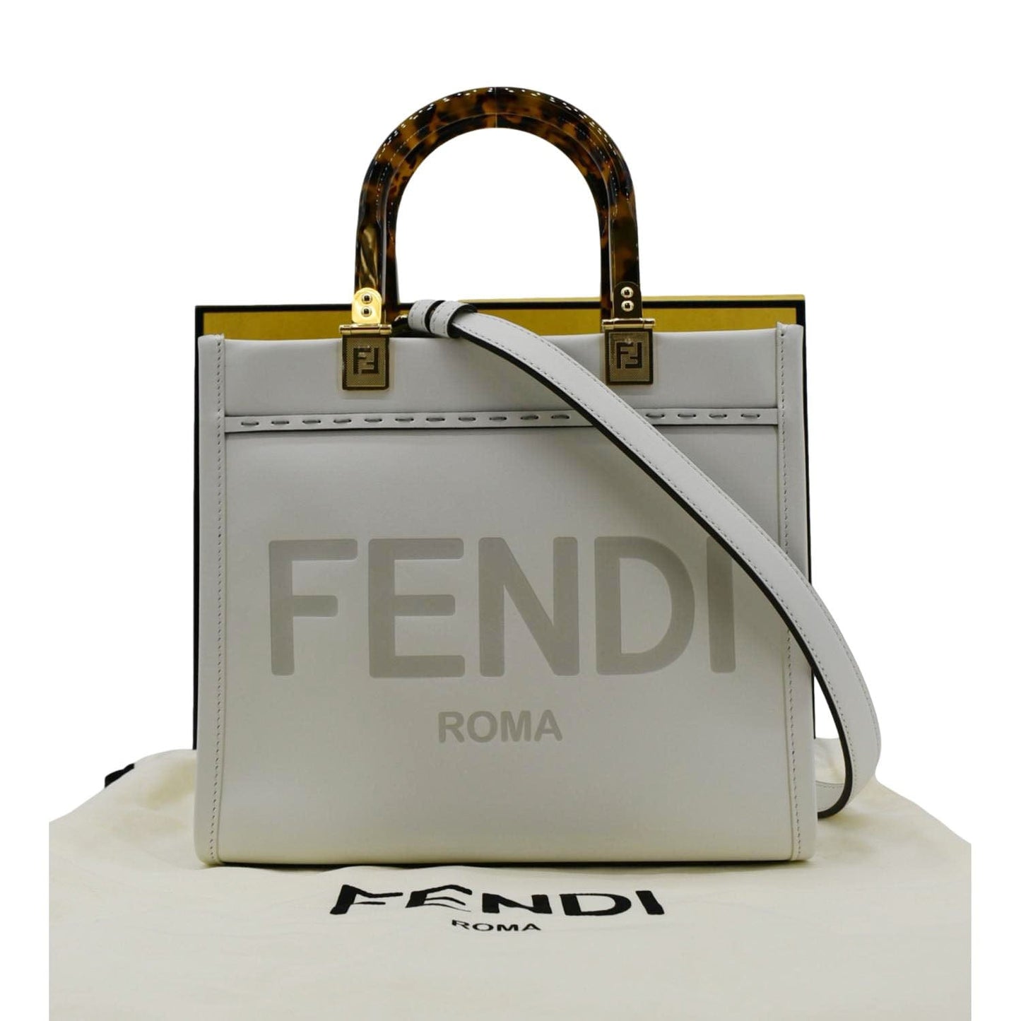FENDI Sunshine Small Leather Crossbody Bag Off White