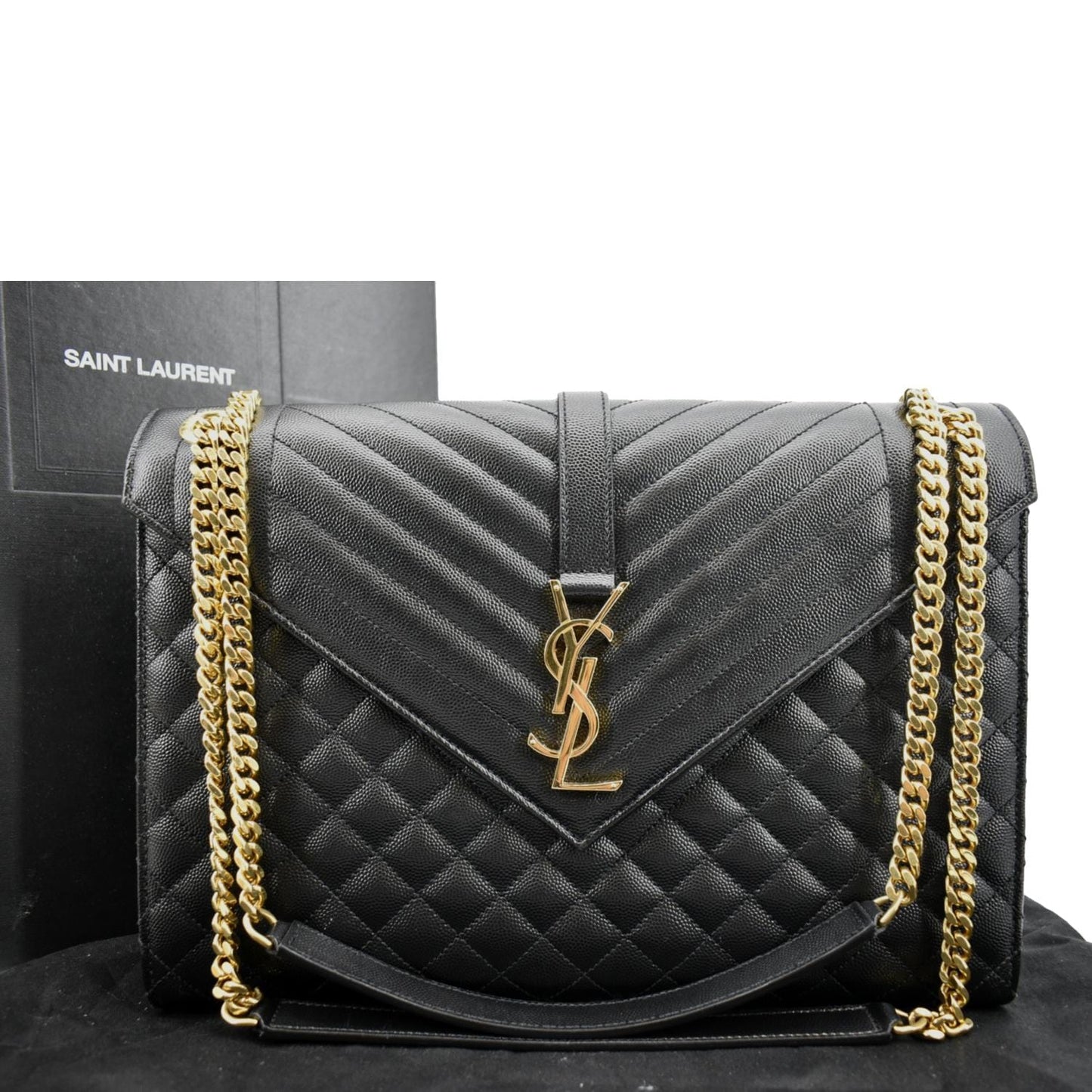 YVES SAINT LAURENT Envelope Medium Matelasse Leather Crossbody Bag Black