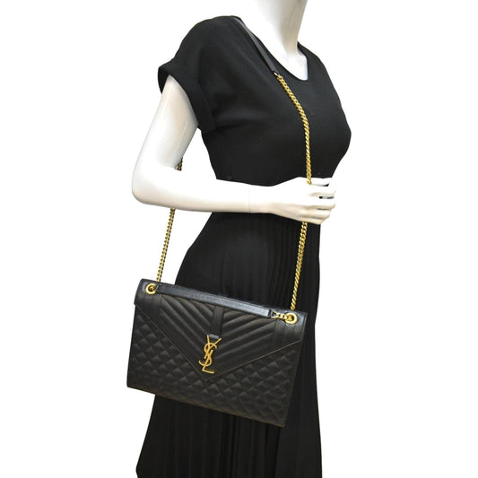 YVES SAINT LAURENT Envelope Medium Matelasse Leather Crossbody Bag Black