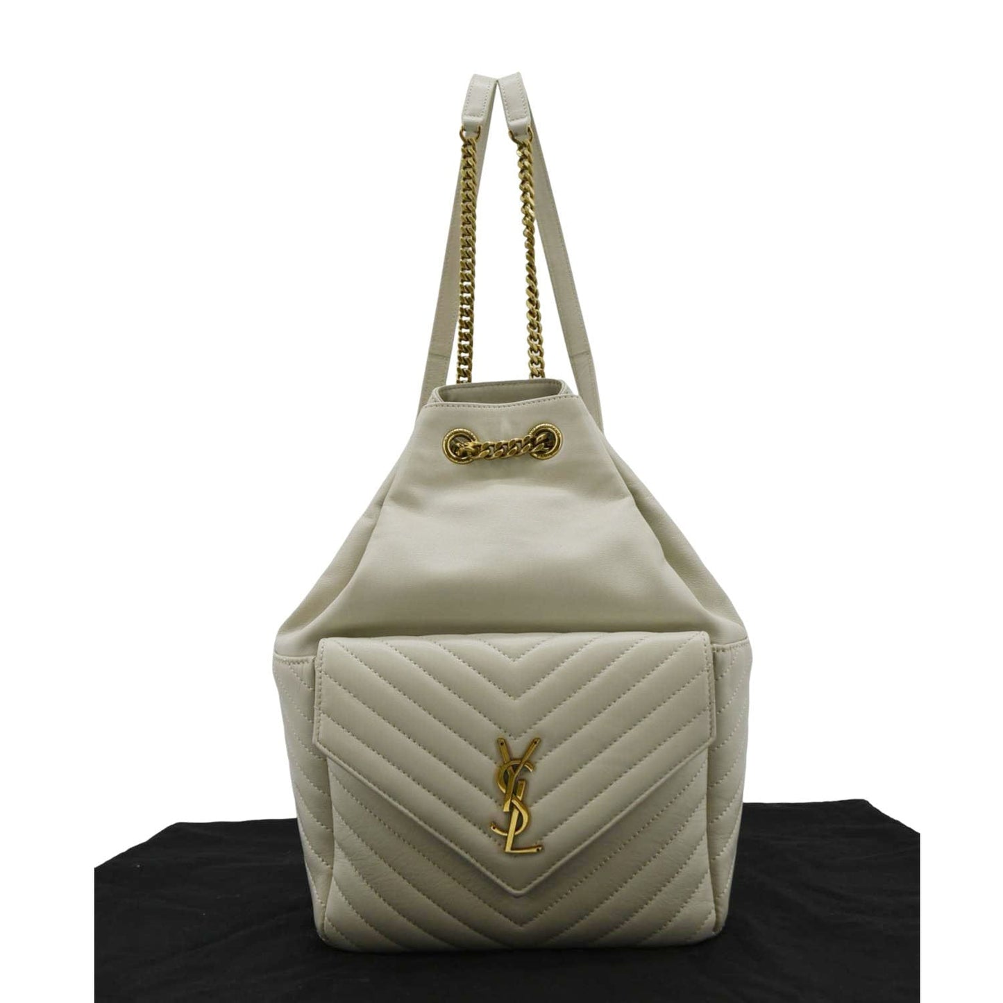 YVES SAINT LAURENT Joe Drawstring Leather Backpack Bag Off White
