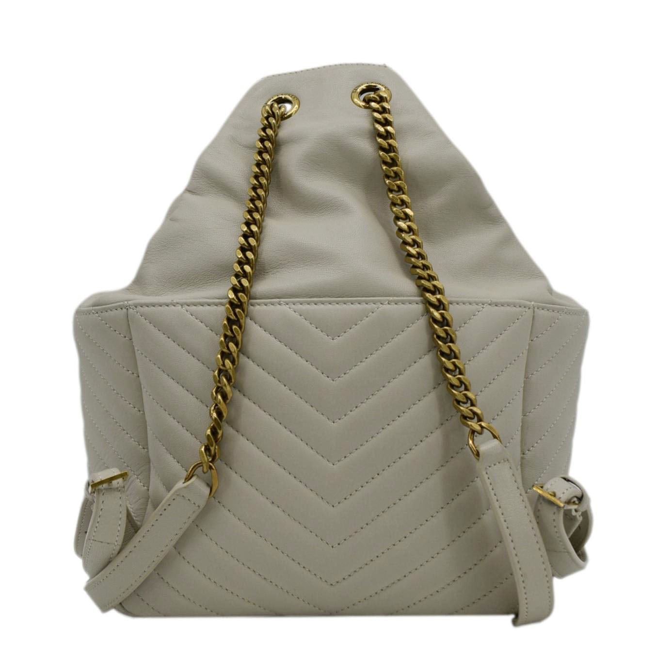 YVES SAINT LAURENT Joe Drawstring Leather Backpack Bag Off White
