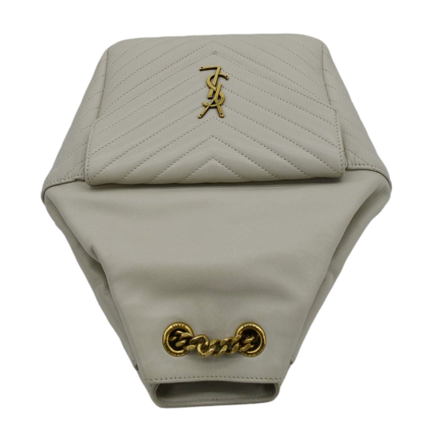 YVES SAINT LAURENT Joe Drawstring Leather Backpack Bag Off White