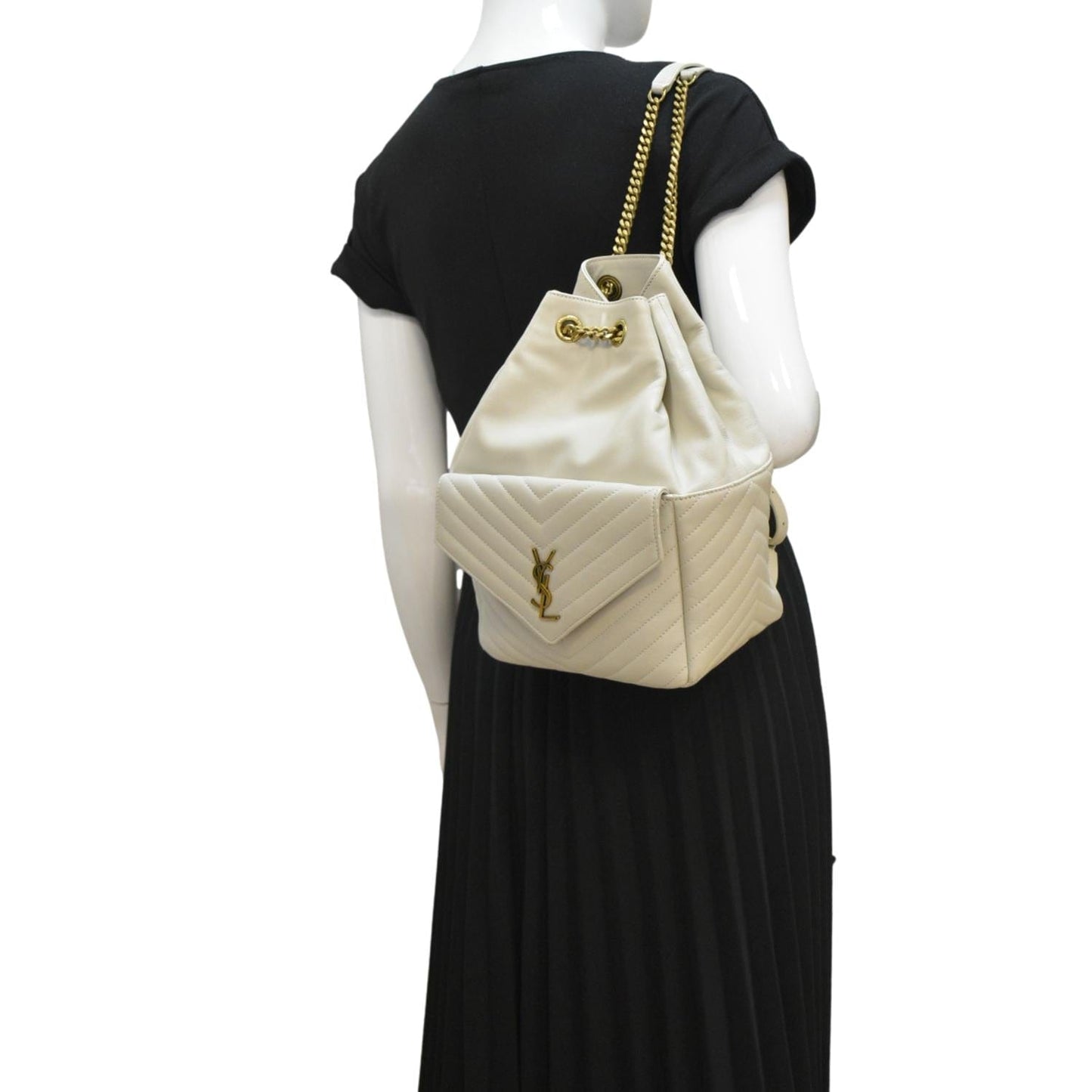 YVES SAINT LAURENT Joe Drawstring Leather Backpack Bag Off White