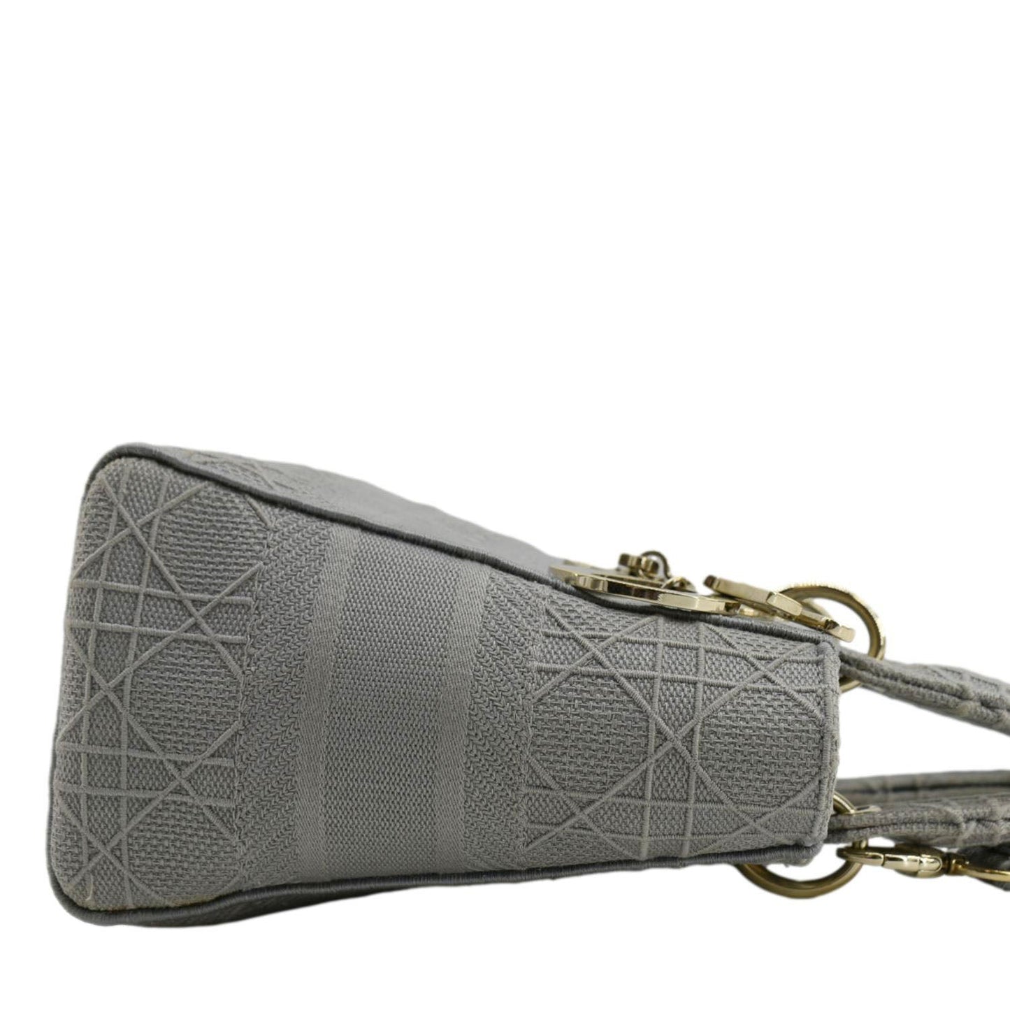 CHRISTIAN DIOR Lady dior D-Lite Embroidered Cannage Canvas Shoulder Bag Gray