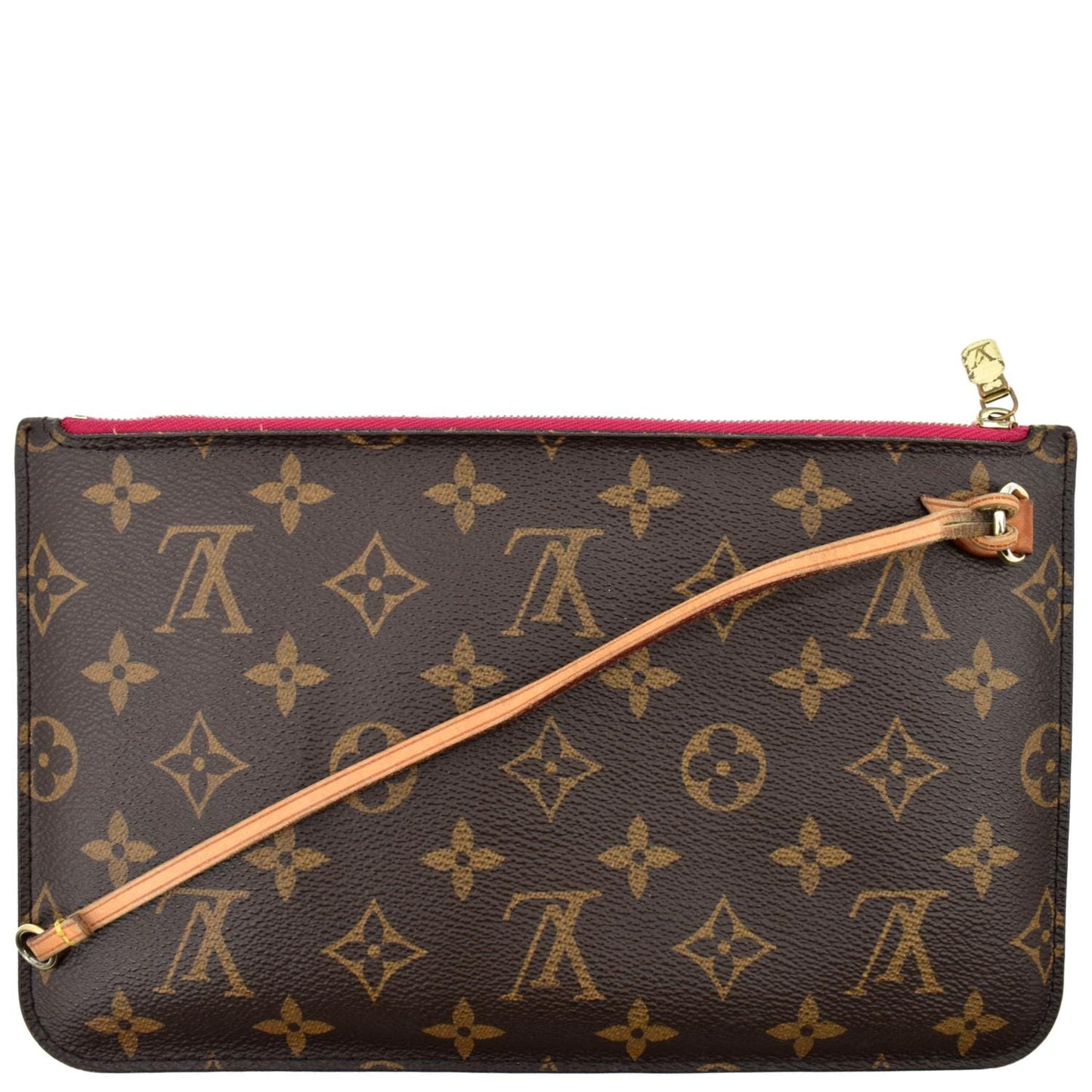 LOUIS VUITTON Neverfull Monogram Canvas Pochette Wristlet Pouch Brown