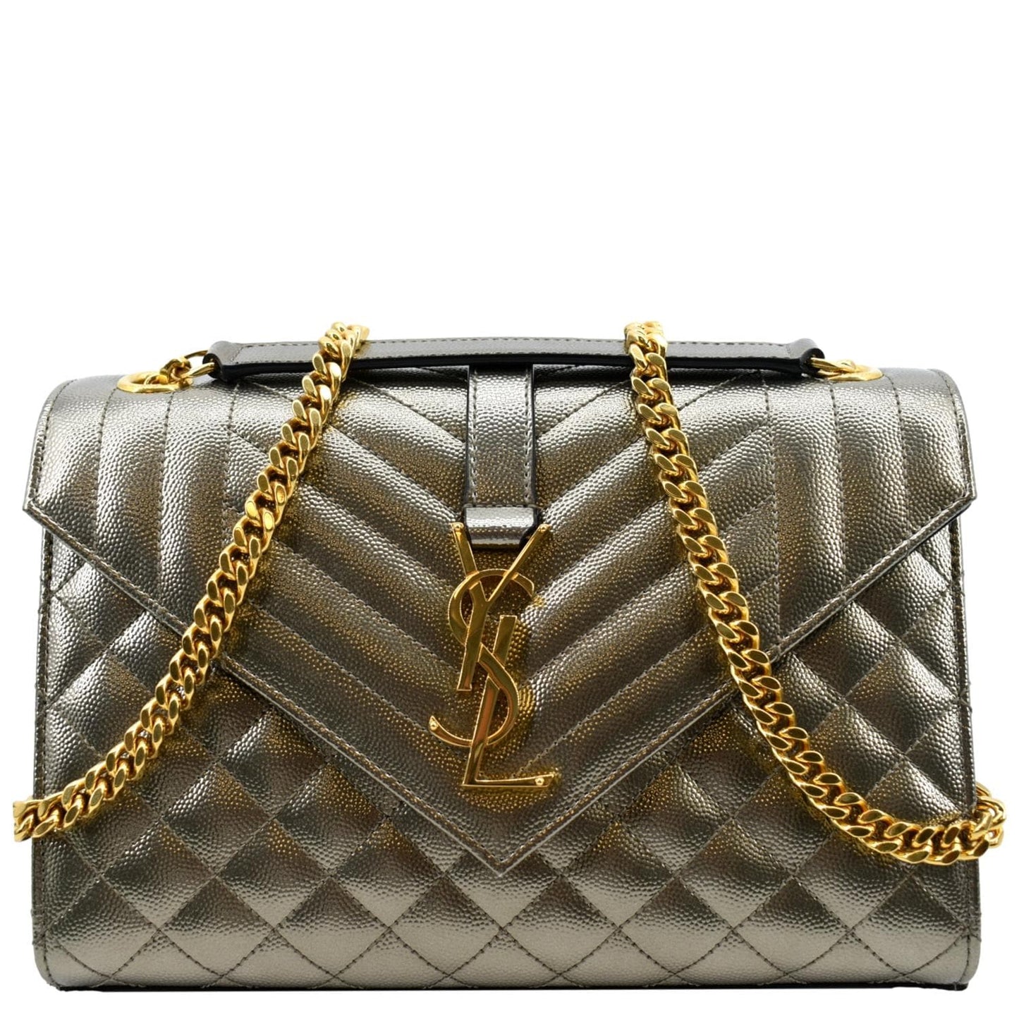 YVES SAINT LAURENT Envelope Medium Matelasse Leather Shoulder Bag Metallic