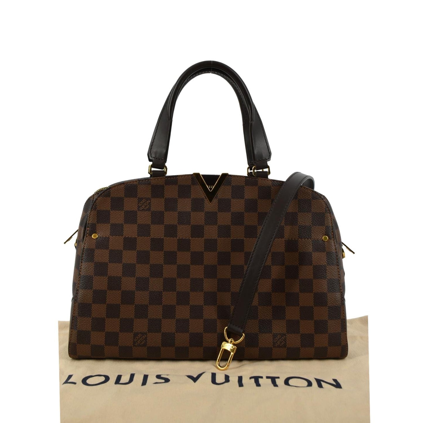 LOUIS VUITTON Kensington Bowling Damier Ebene Satchel Bag Brown