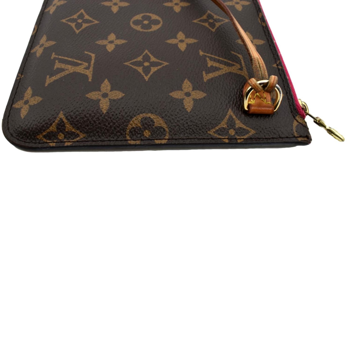 LOUIS VUITTON Neverfull Monogram Canvas Pochette Wristlet Pouch Brown