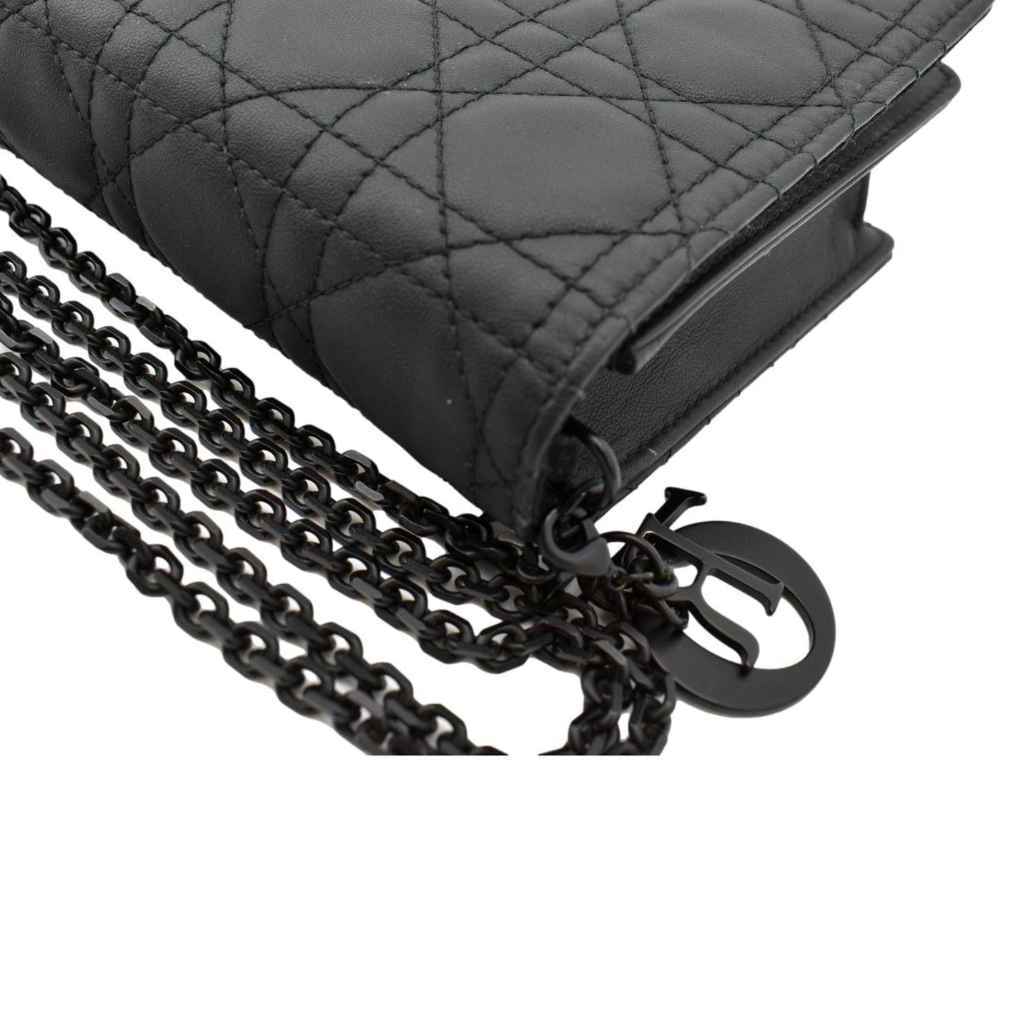 CHRISTIAN DIOR Lady Dior Cannage Leather Crossbody Chain wallet Black