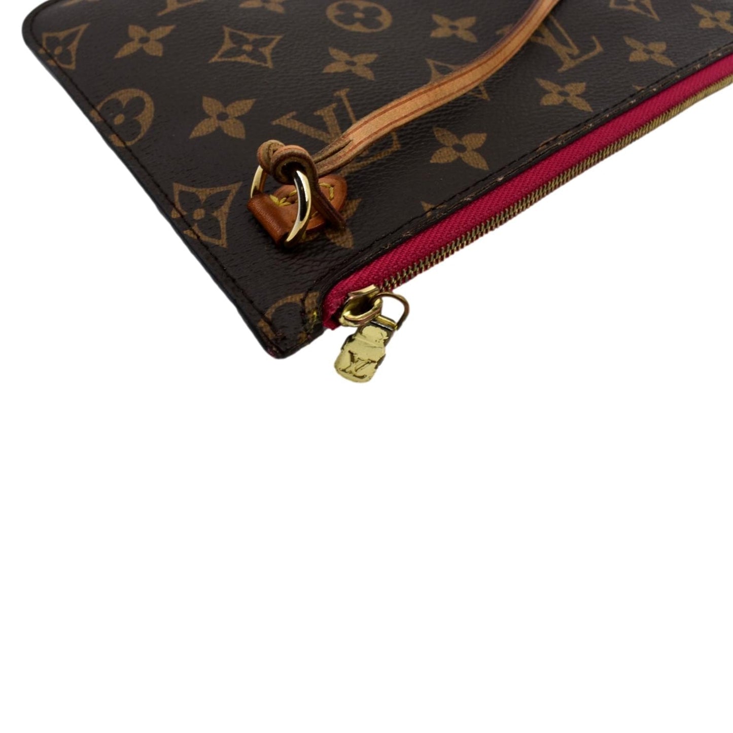 LOUIS VUITTON Neverfull Monogram Canvas Pochette Wristlet Pouch Brown