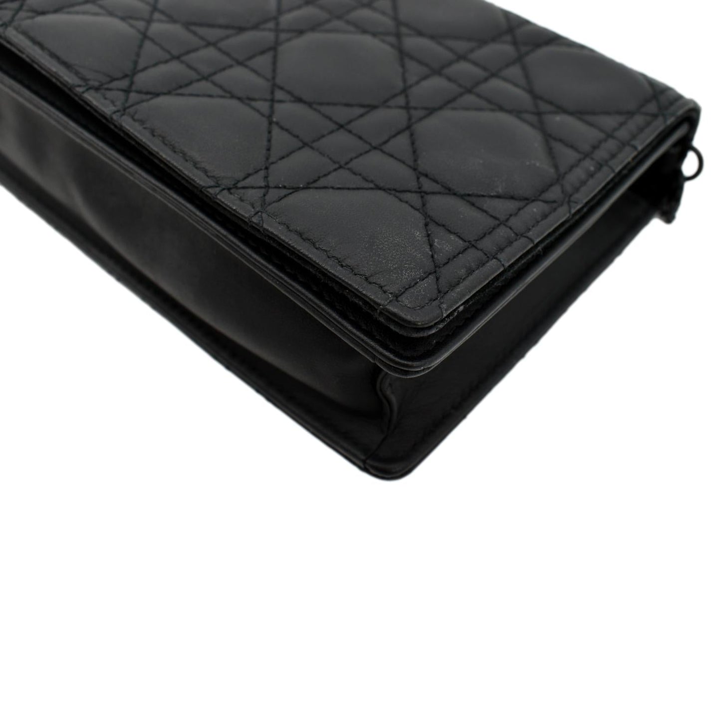 CHRISTIAN DIOR Lady Dior Cannage Leather Crossbody Chain wallet Black