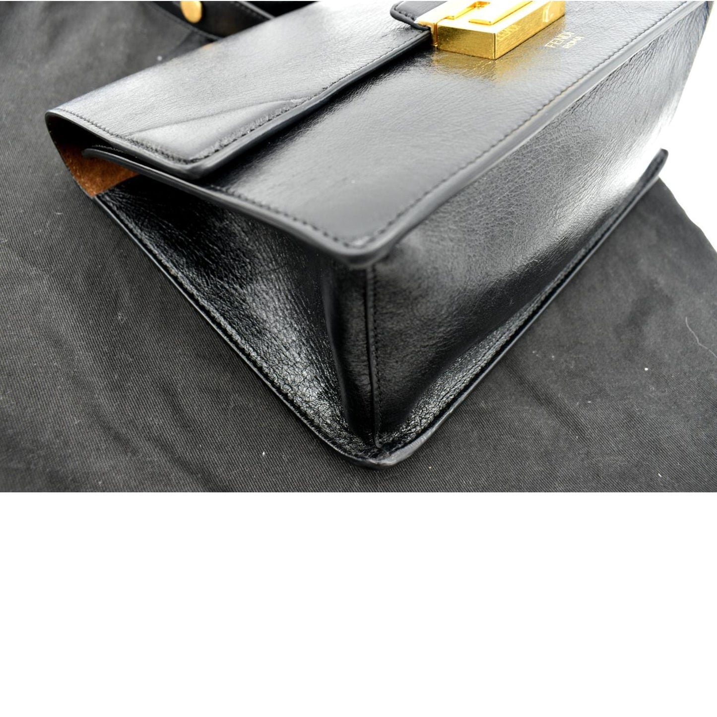 FENDI Kan U Leather Shoulder Bag Black