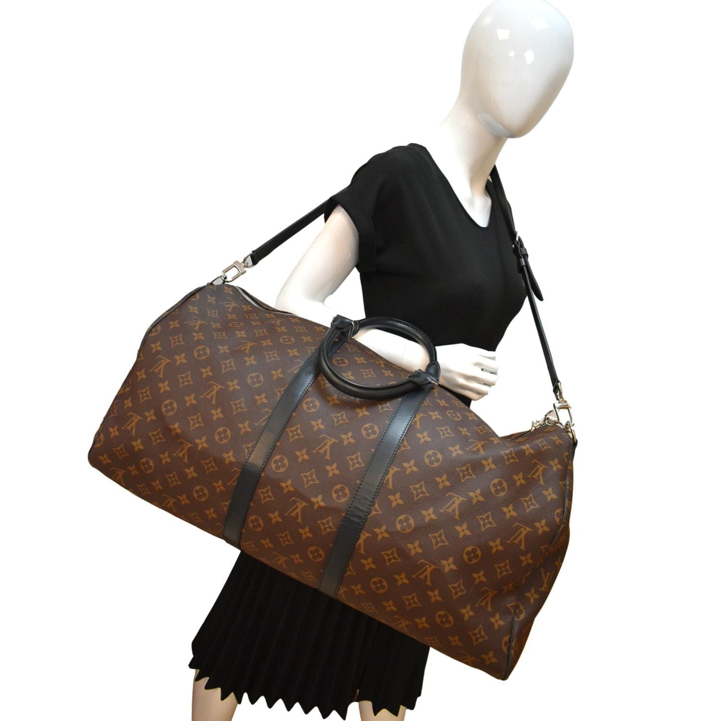 LOUIS VUITTON Keepall Bandouliere 55 Monogram Canvas Travel Bag Brown