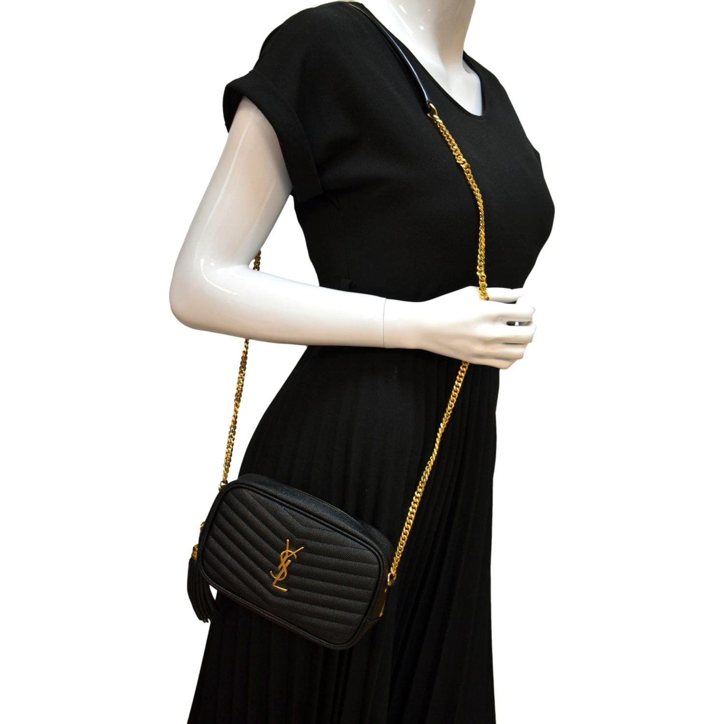 YVES SAINT LAURENT Mini Lou Leather Camera Crossbody Bag Black