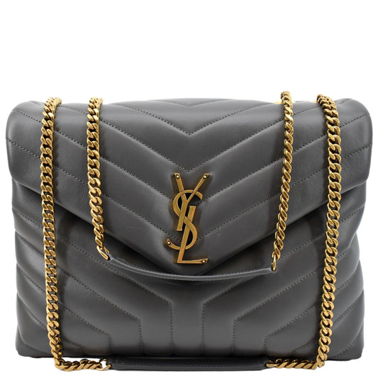 YVES SAINT LAURENT Loulou Medium Matelasse Leather Chain Shoulder Bag Dark Gray