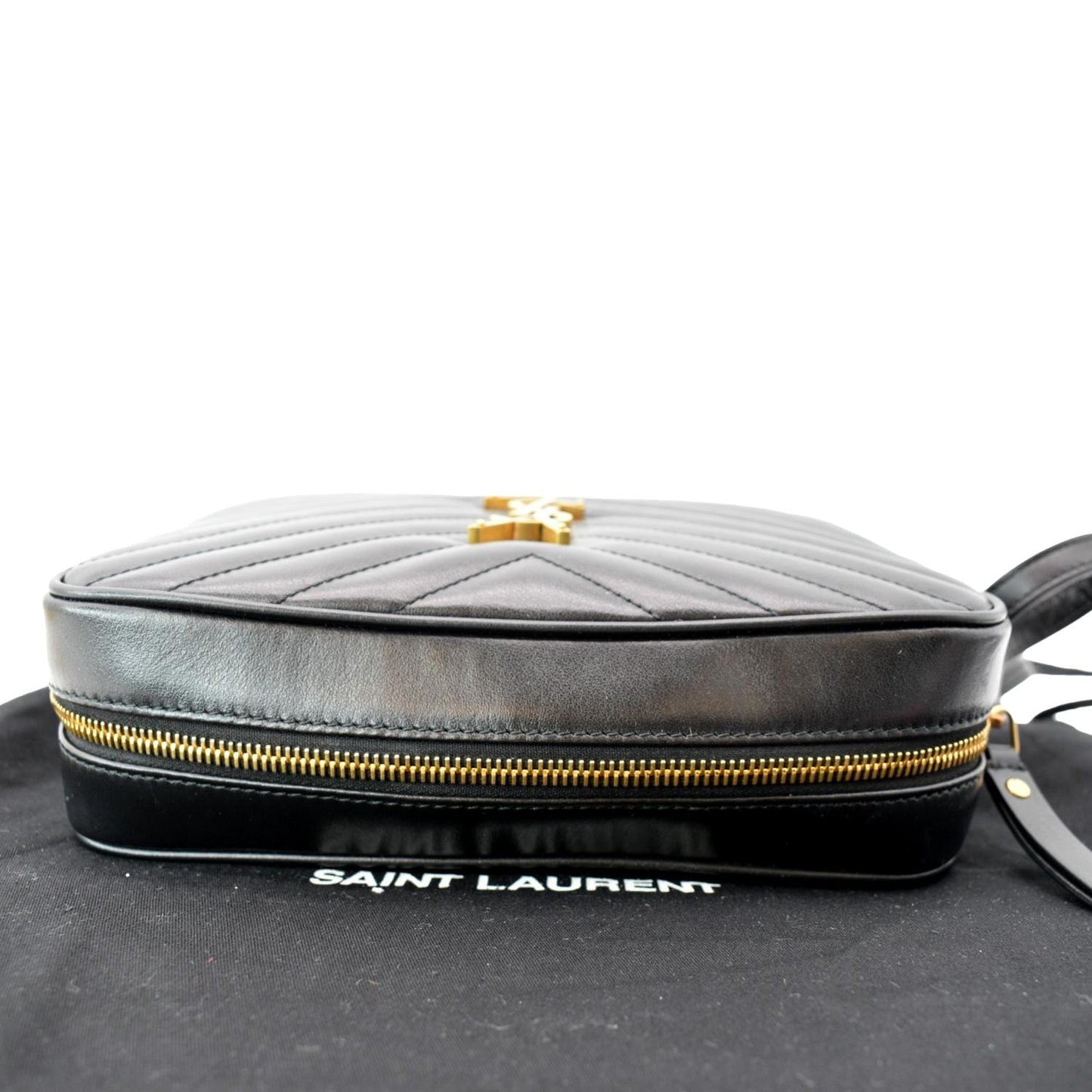 YVES SAINT LAURENT Lou Chevron Leather Camera Crossbody Bag Black