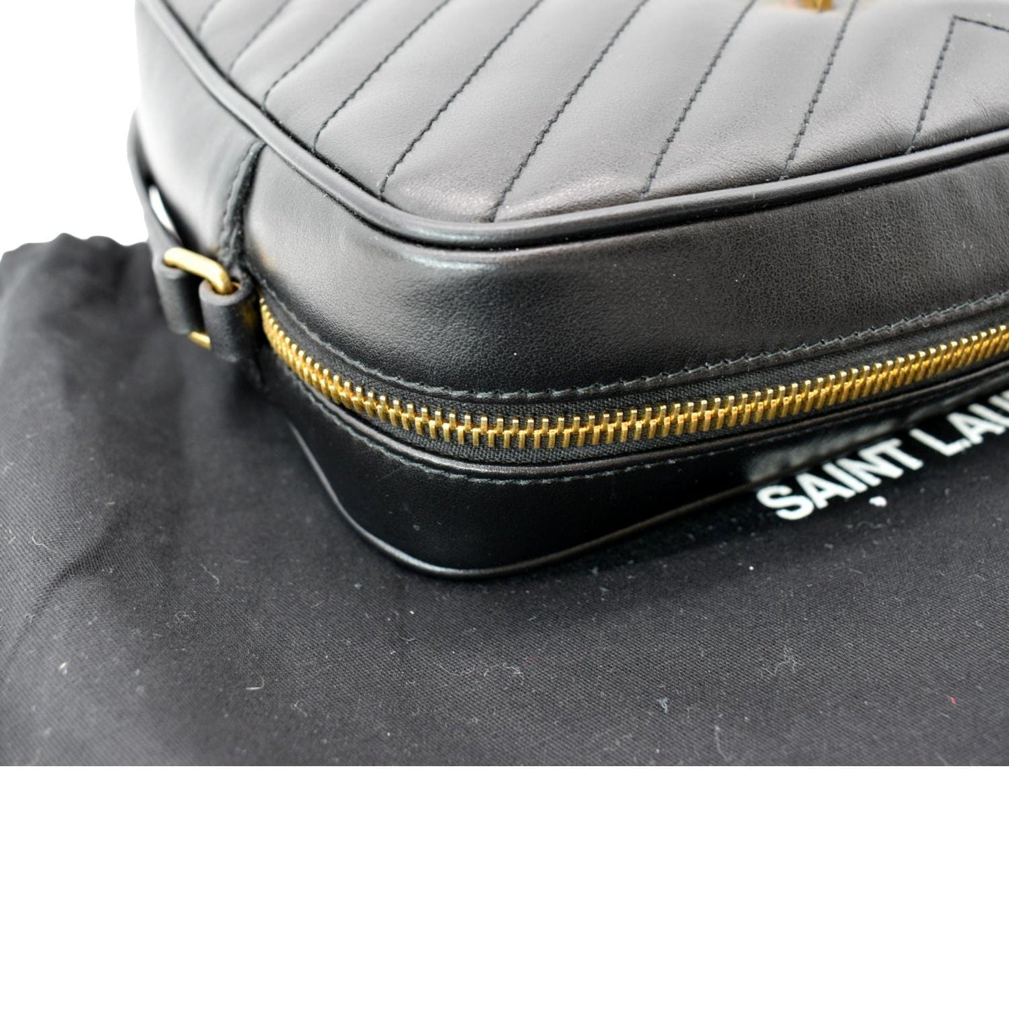 YVES SAINT LAURENT Lou Chevron Leather Camera Crossbody Bag Black