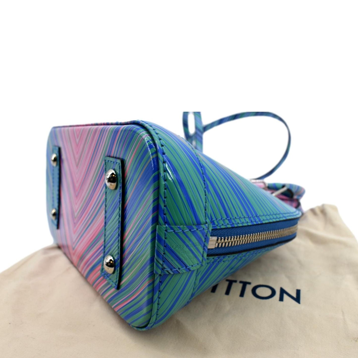 LOUIS VUITTON Alma BB Tropical Epi Leather Satchel Crossbody Bag Blue Rose