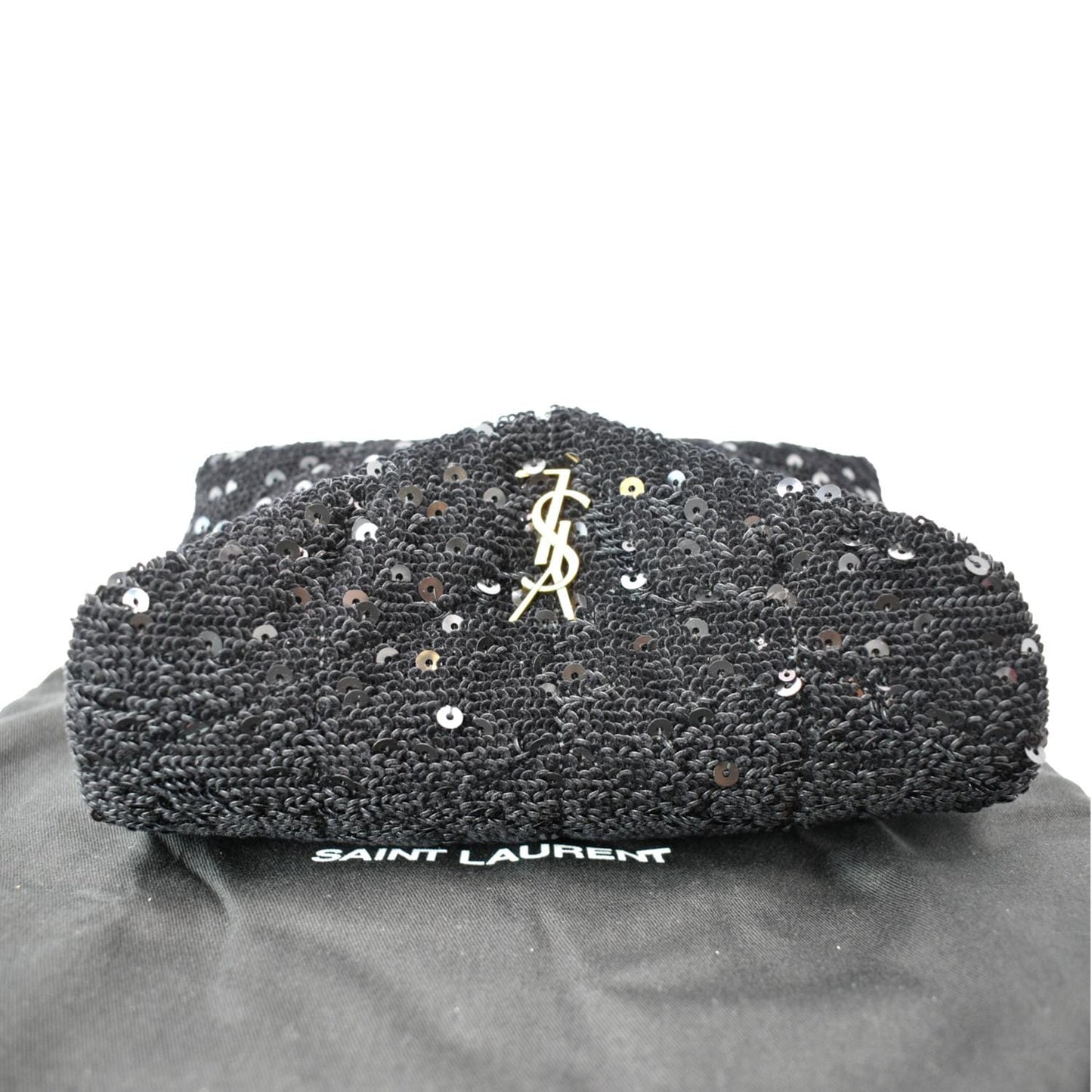 YVES SAINT LAURENT Small Puffer Sequin Clutch Wallet Black