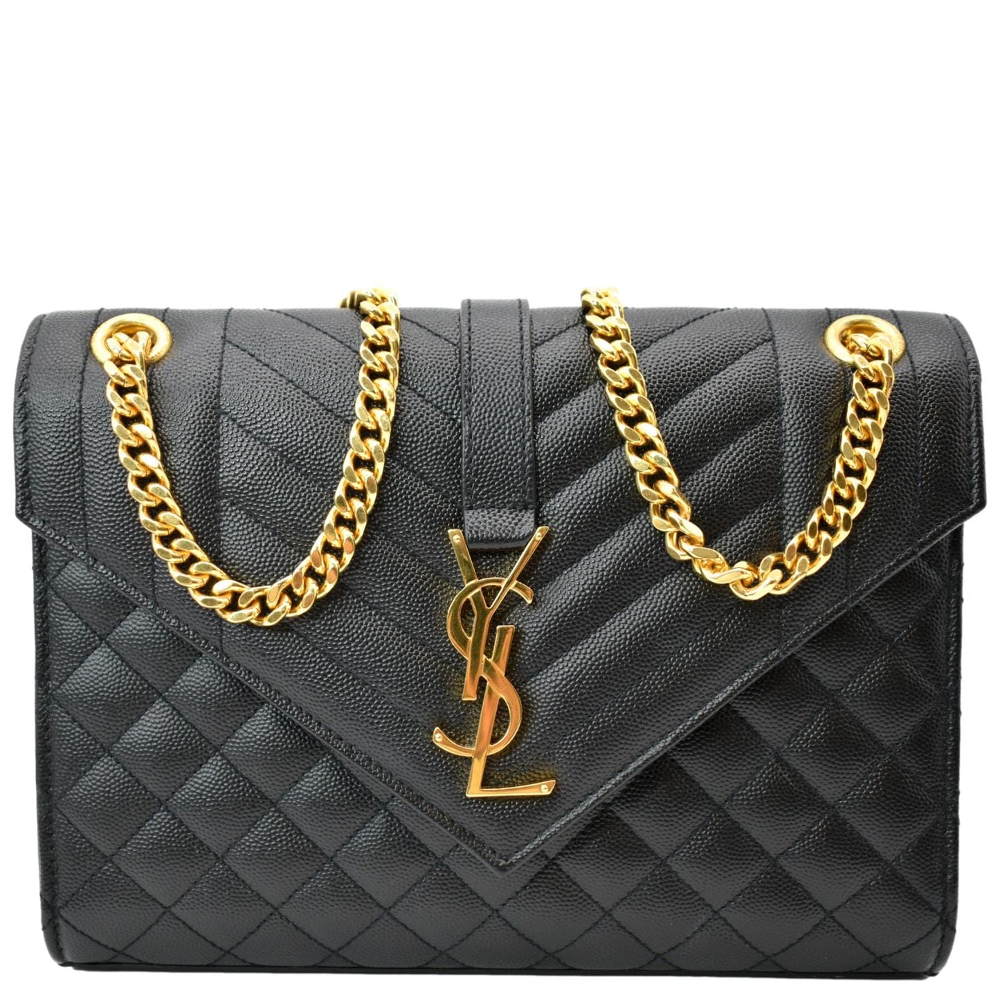 YVES SAINT LAURENT Medium Envelope Leather Chain Shoulder Bag Black