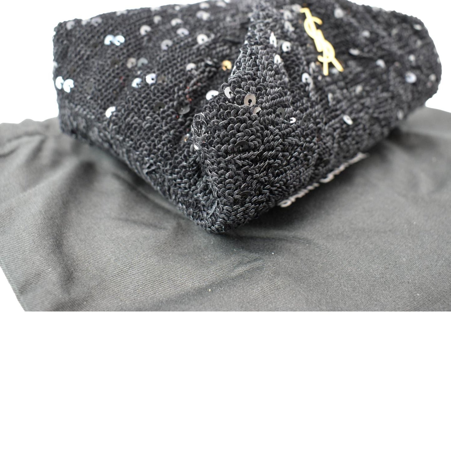 YVES SAINT LAURENT Small Puffer Sequin Clutch Wallet Black