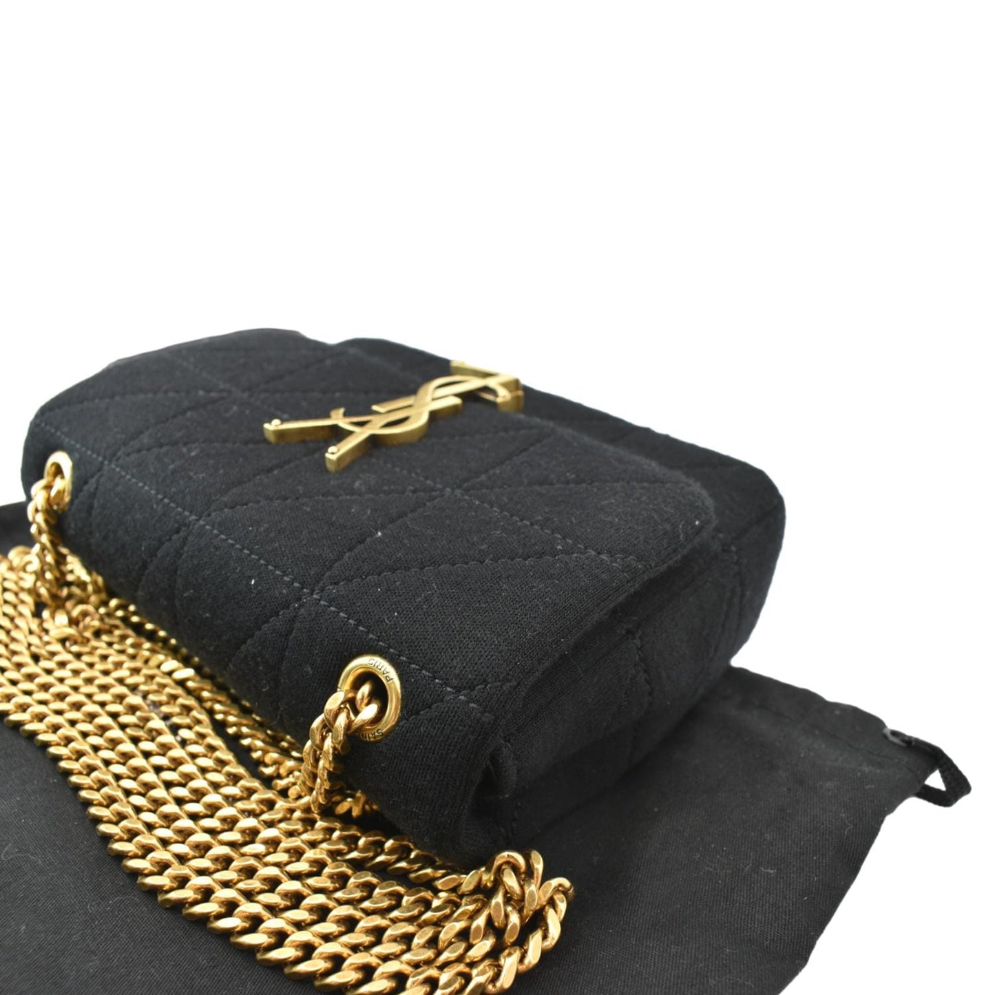 YVES SAINT LAURENT Jamie Mini Carre Rive Gauche Wool Chain Bag Black